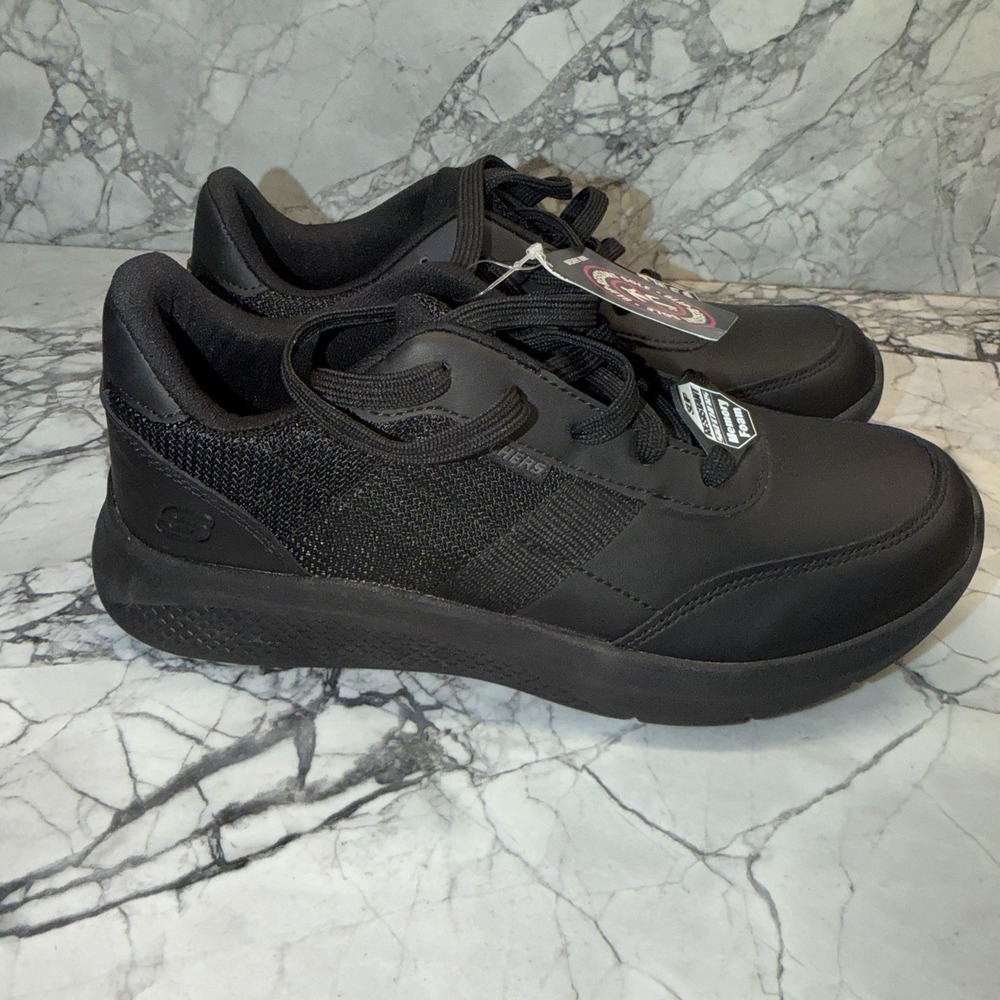 SKECHERS 108001 BLK ELLOREE BLUFFTON Womans Black Leather Work Shoes 8.5 NEW